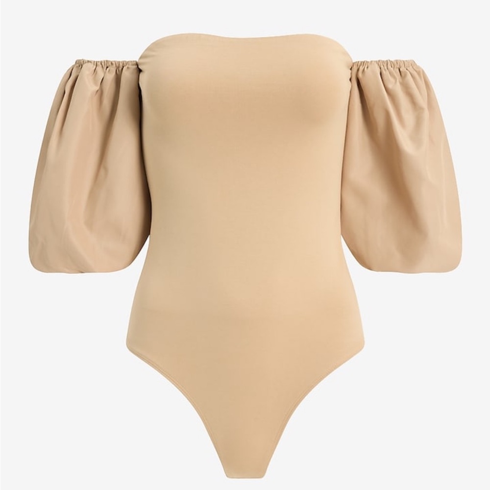 Express off the shoulder puff sleeved sleeve bodysuit.